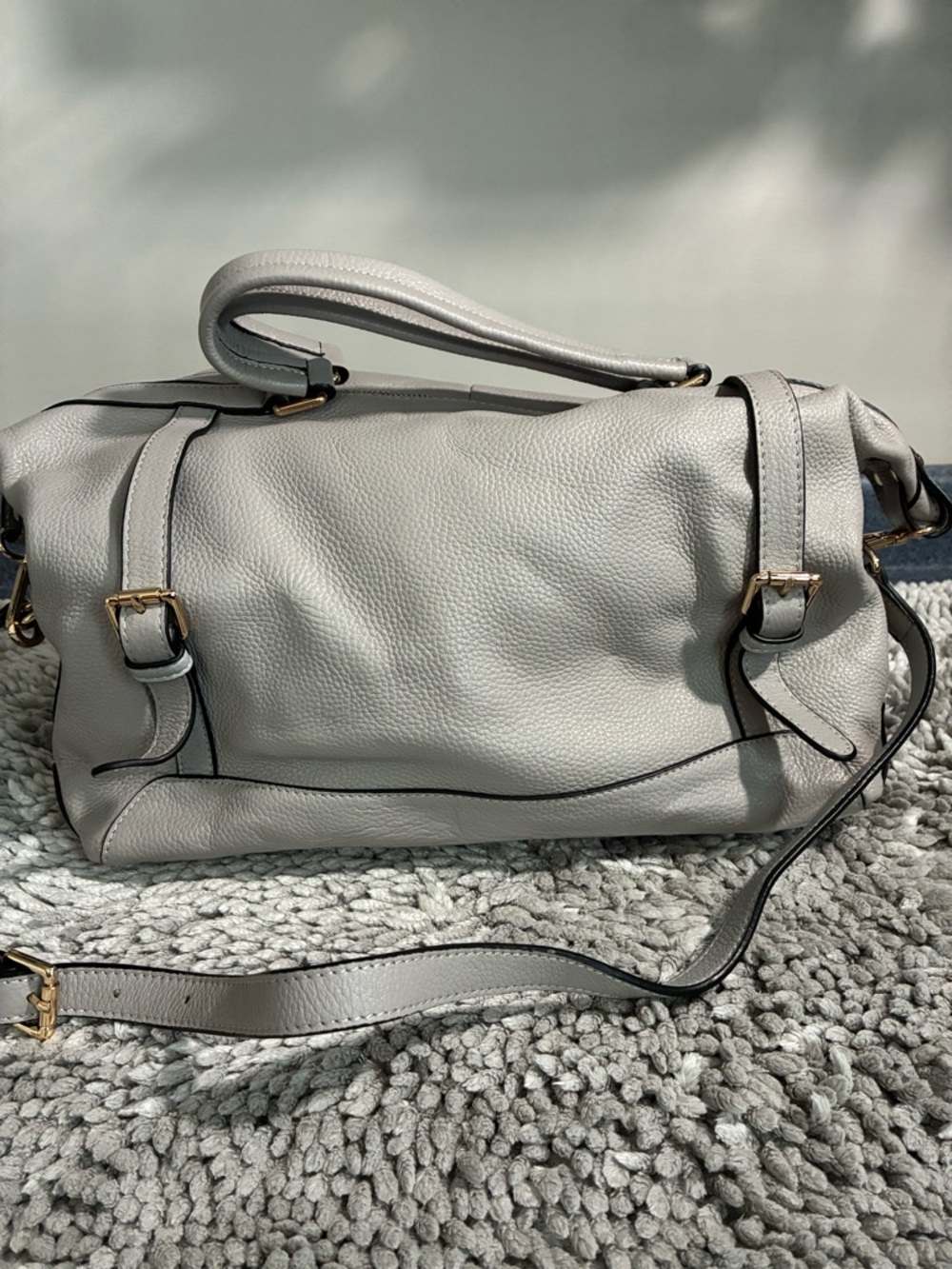 Ora Delphne Soft Pebbled Leather Satchel Bag in Light Gray